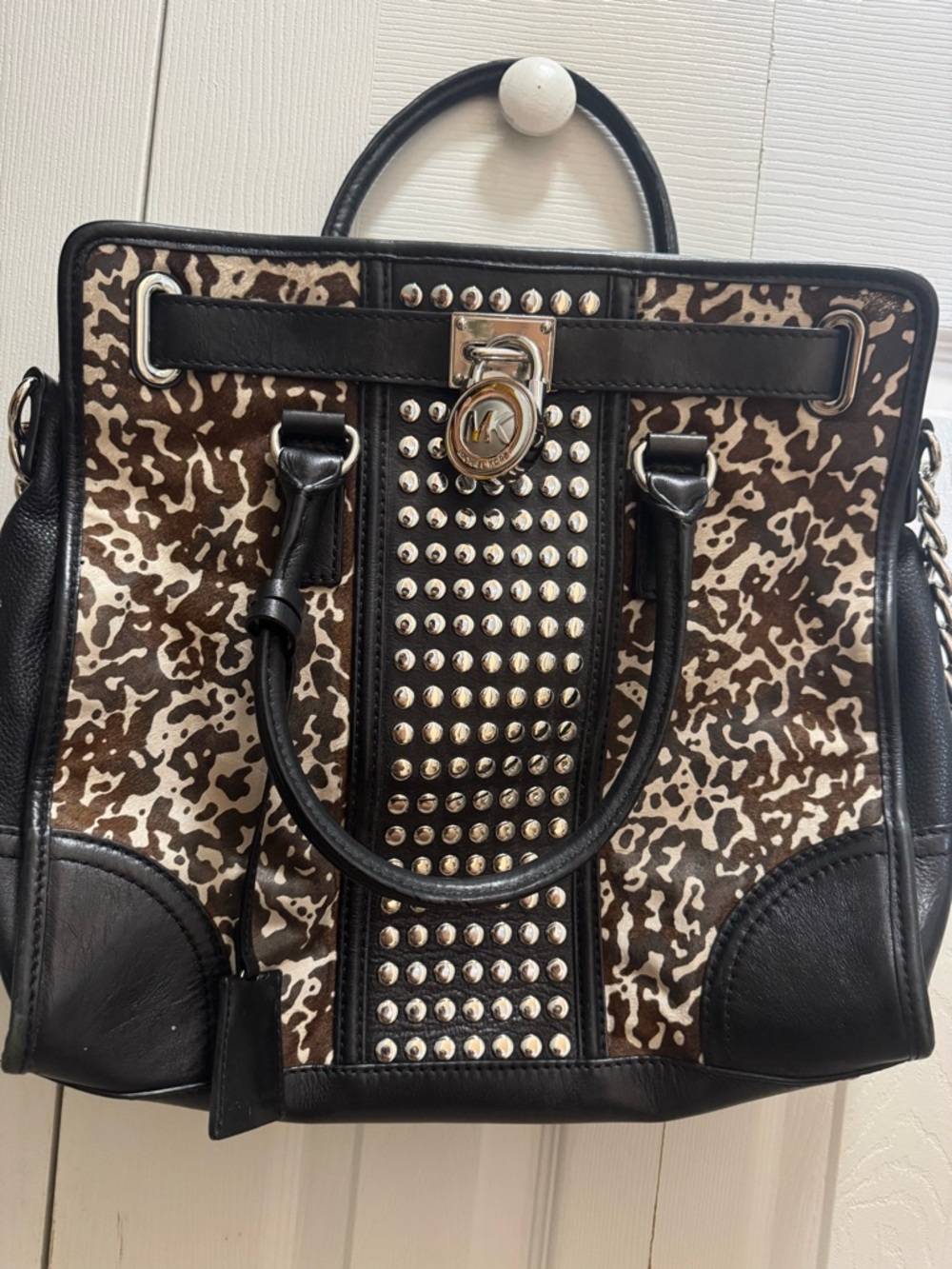 Michael Kors Studded Black and Brown Pattern Tote Bag